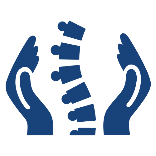 A pair of hands holding a spine icon for Workers Compensation Doctors.