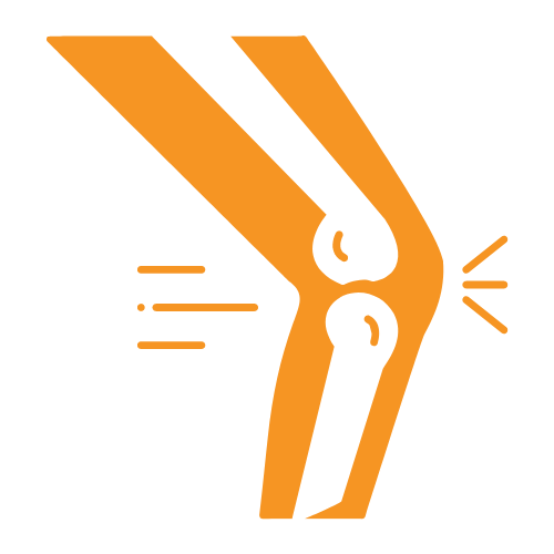 An orange and black icon representing No-Fault and Workers Compensation Doctors specializing in knee injuries.