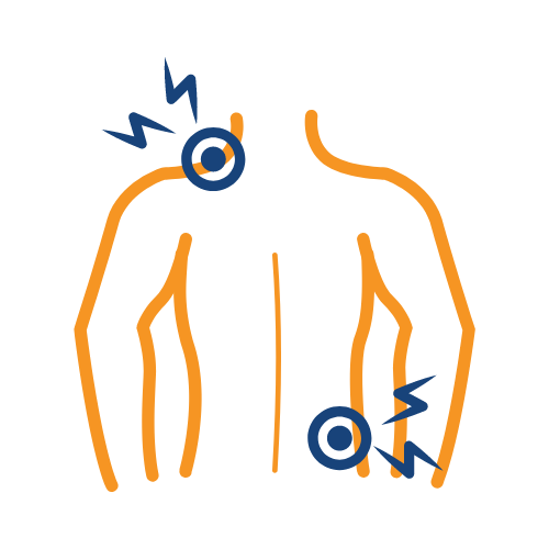 An illustration of a person's back with blue and orange colors.