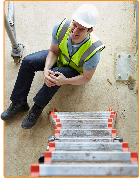 A construction worker in a safety vest and helmet sits on the ground, holding his knee in pain, next to a ladder. Fortunately, Workers’ Comp is available to provide the support he needs for recovery. A construction worker in a safety vest and helmet sits on the ground, holding his knee in pain, next to a ladder Fortunately, Workers’ Comp is available to provide the support he needs for recovery